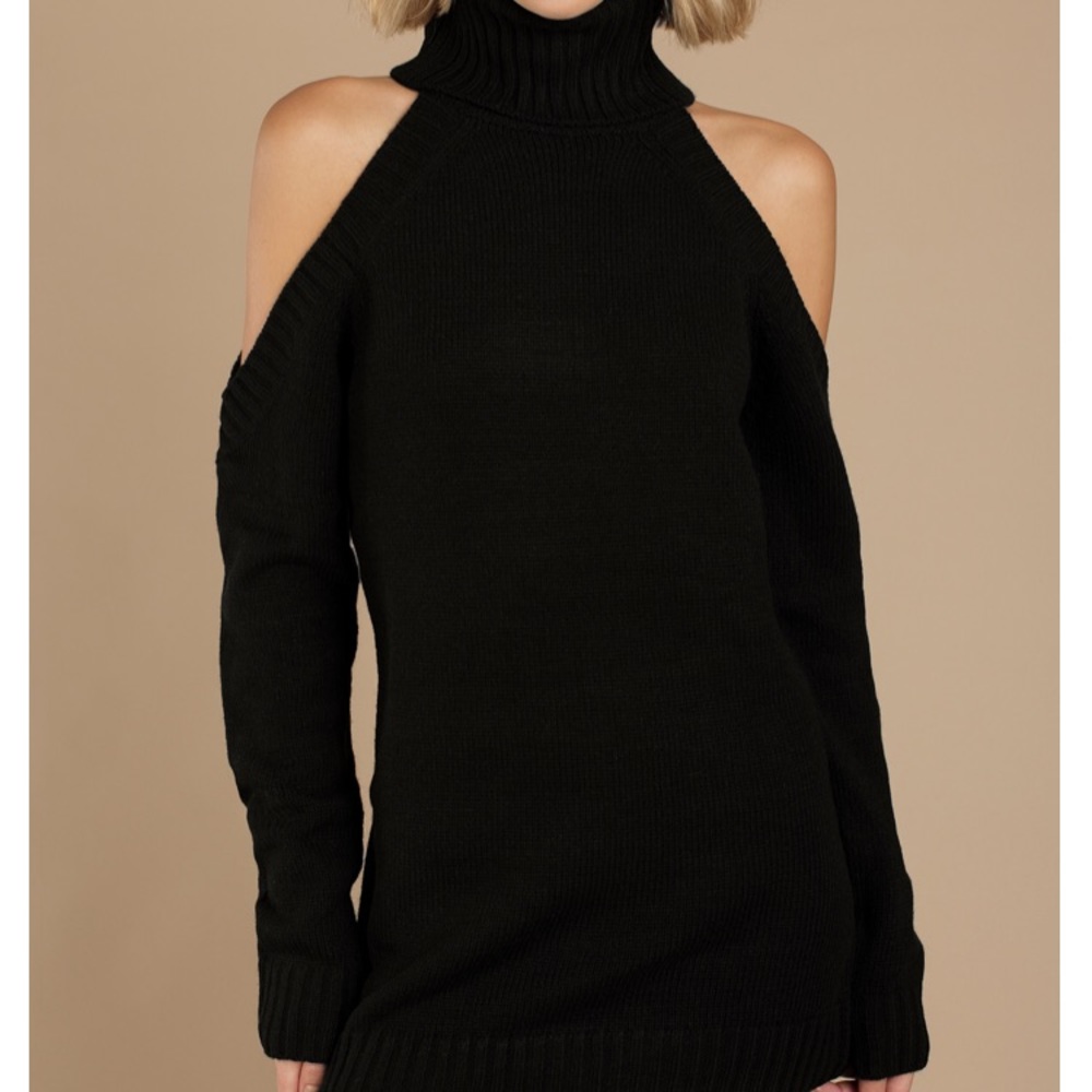Cold shoulder turtleneck sweater dress